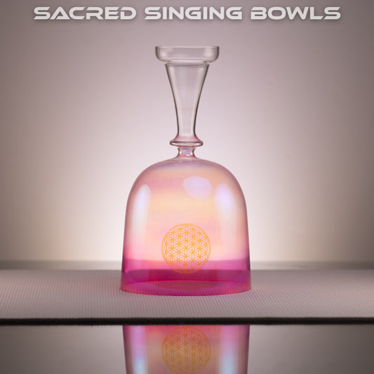 8" D3-46 Divine Light Crystal Singing Chalice: Pink & White with Flower of Life