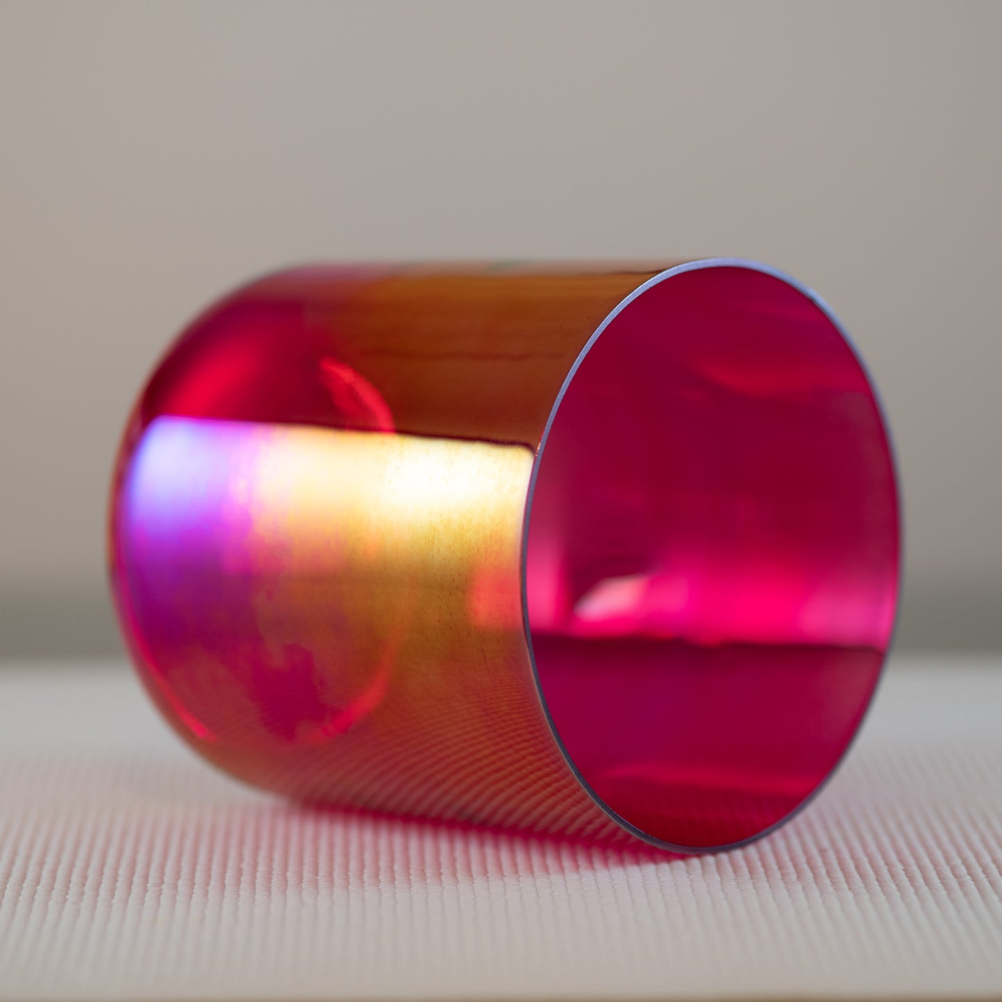 7" B+0 Ruby Color Crystal Singing Bowl, Prismatic