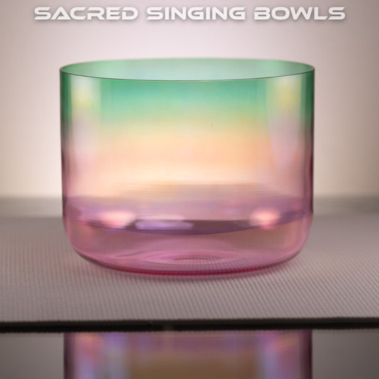9.5" C#-33 Emerald & Rose Quartz Color Crystal Singing Bowl